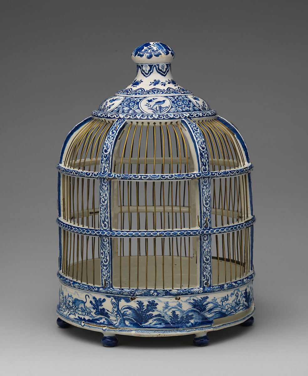 Birdcage, Tin-glazed earthenware, Dutch, Delft 