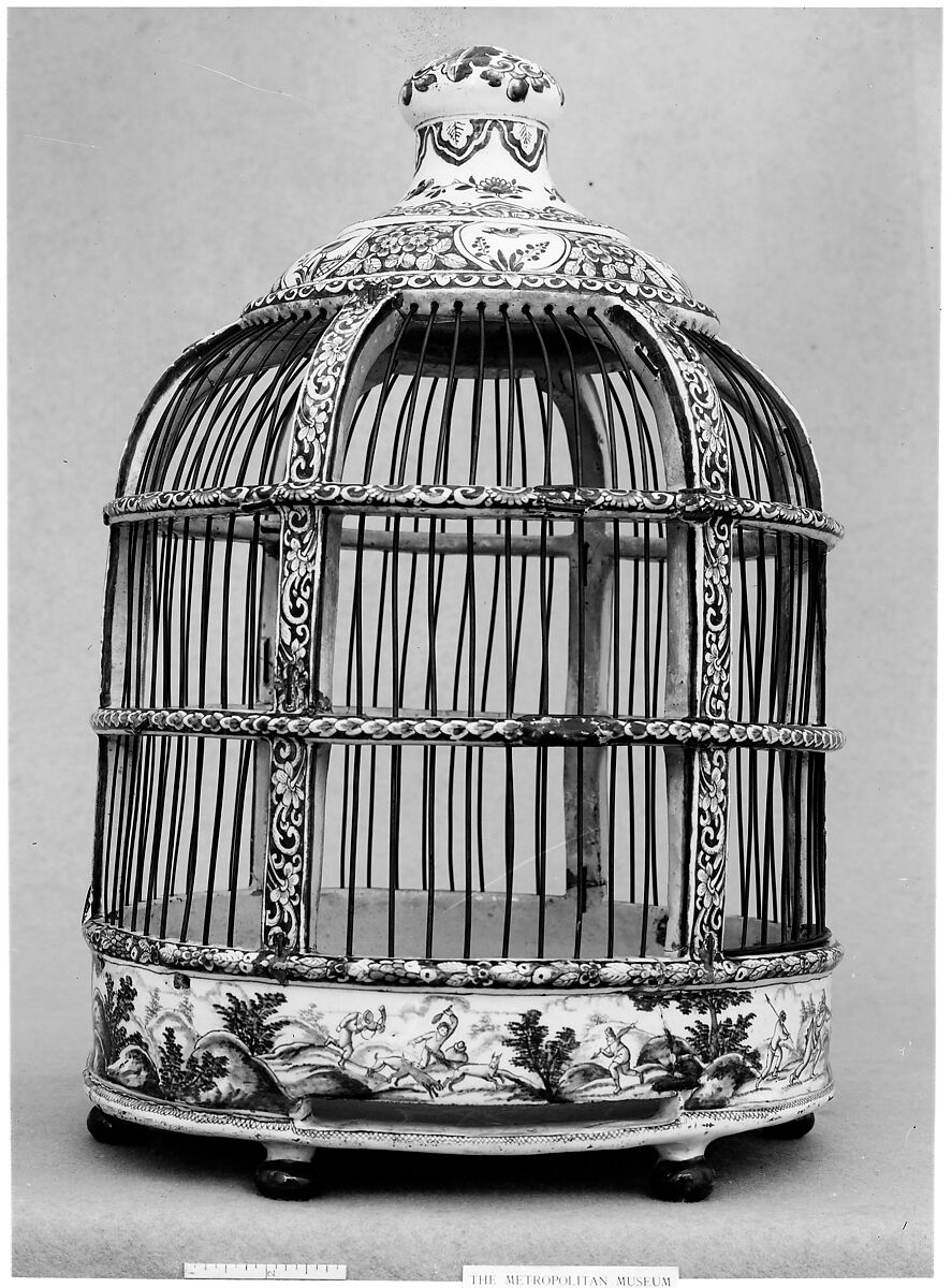 Birdcage, Tin-glazed earthenware, Dutch, Delft 