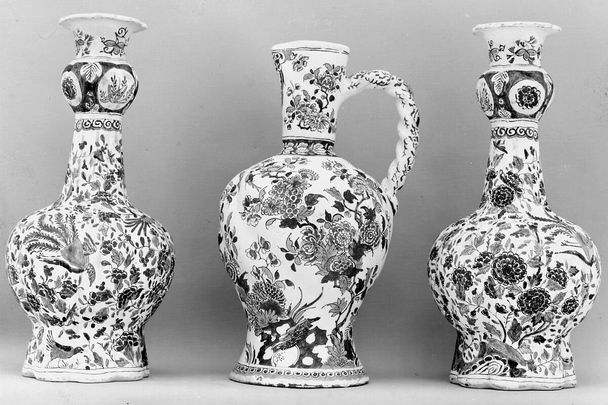 Pair of bottle vases, Samson and Company, Delftware (tin-glazed earthenware), probably French, Paris 