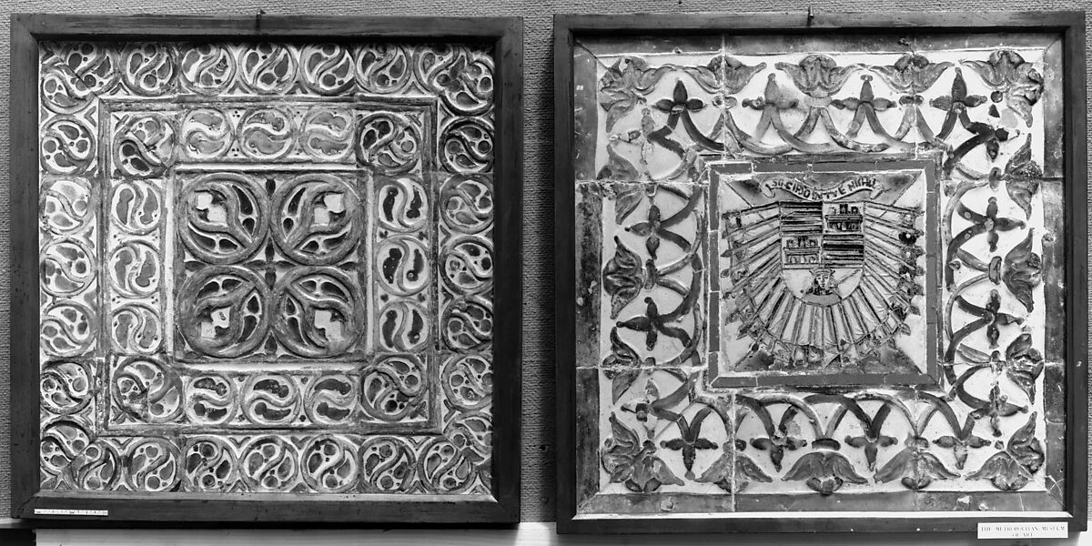 Wall panel tiles, Tin-glazed and luster-painted earthenware, Spanish, Seville 