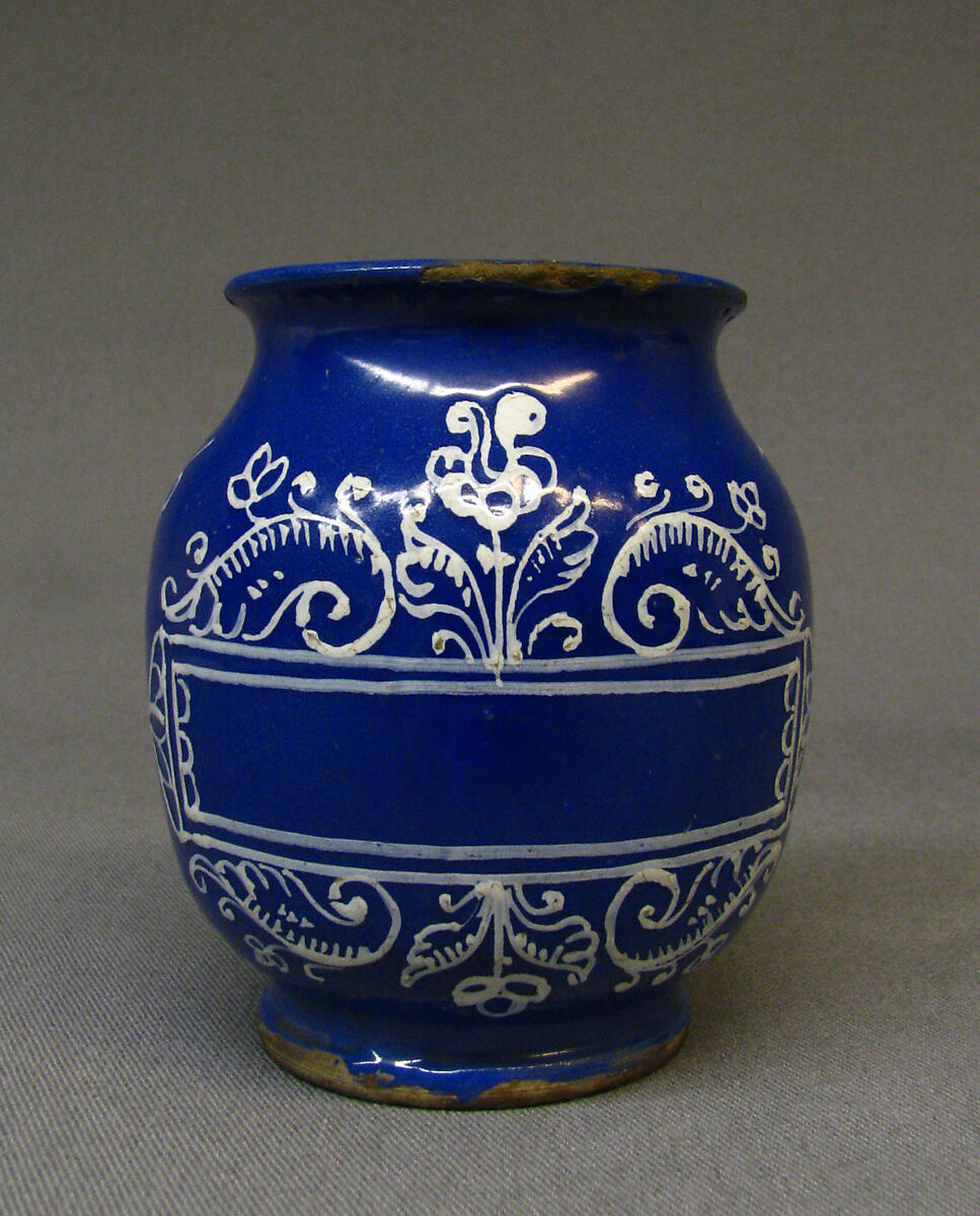 Pharmacy jar, Factory of Joseph Dupont-Saint-Pierre, Blue glazed earthenware, French, Dijon 