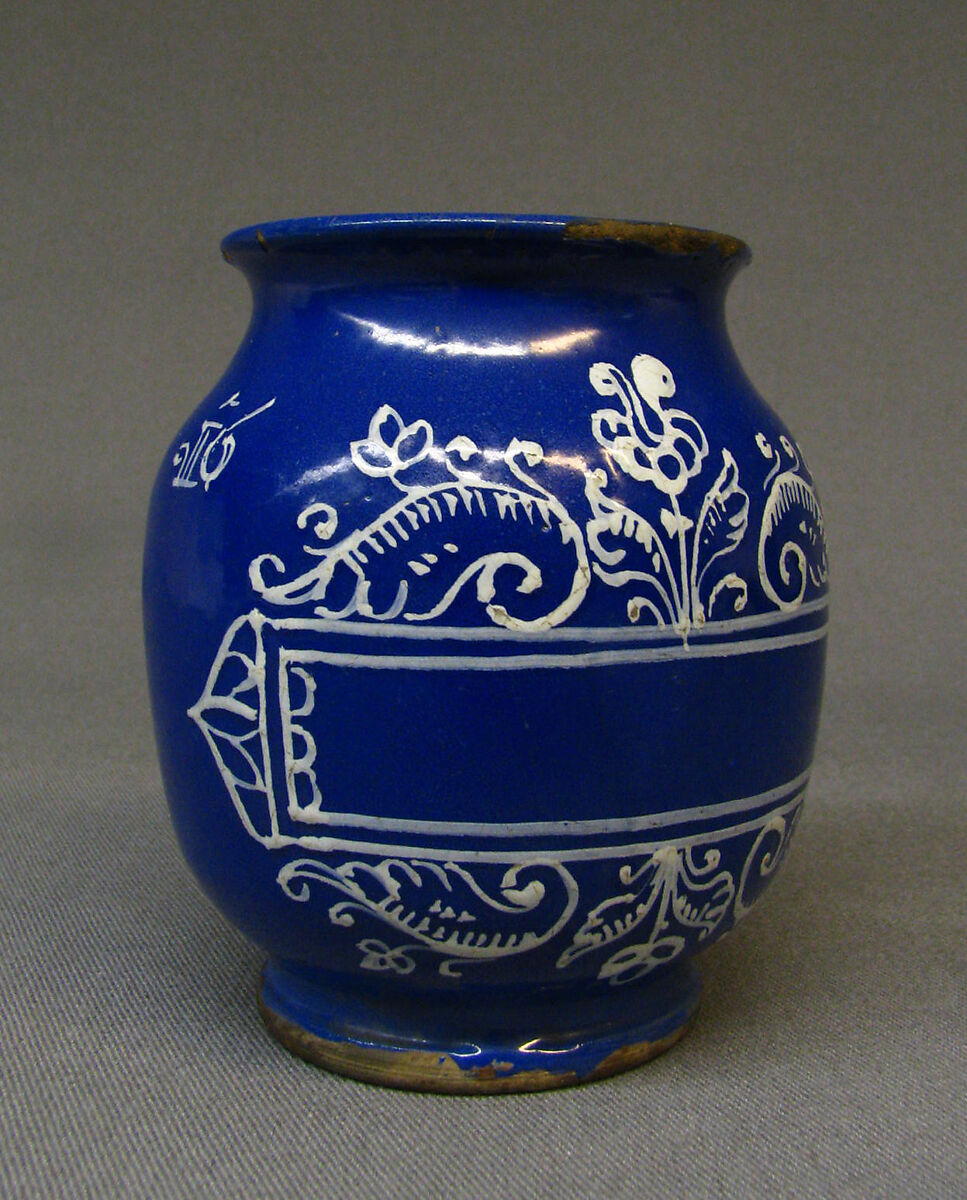 Pharmacy jar, Factory of Joseph Dupont-Saint-Pierre, Blue glazed earthenware, French, Dijon