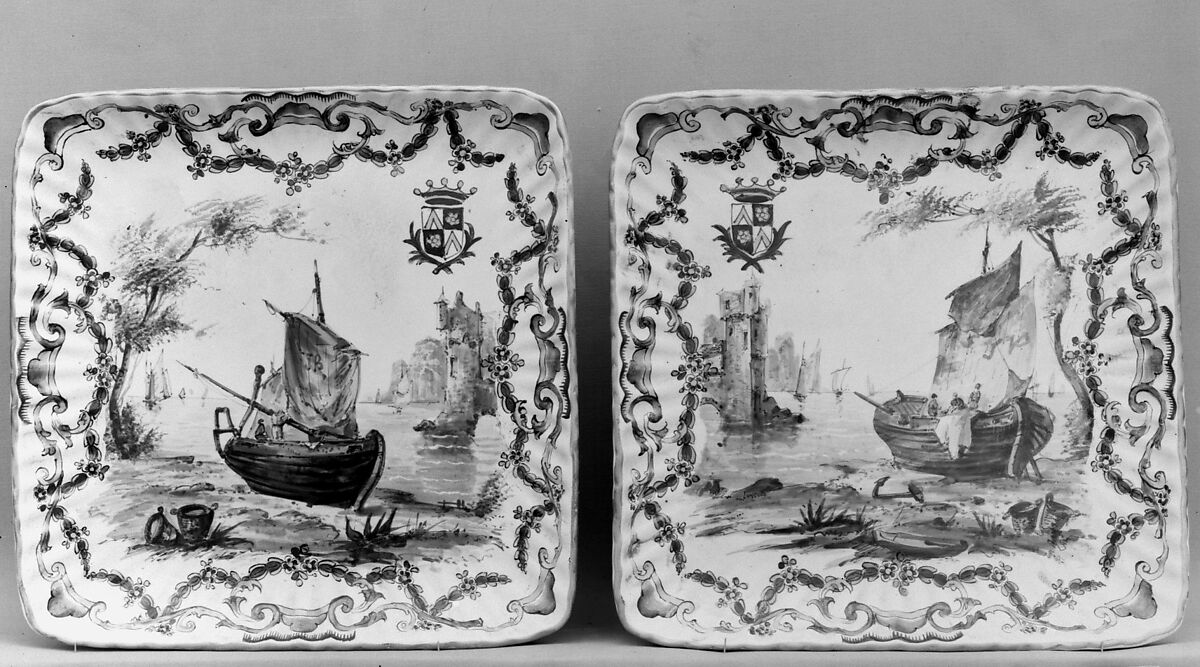 Pair of trays, Faience (tin-glazed earthenware), French, Lille 