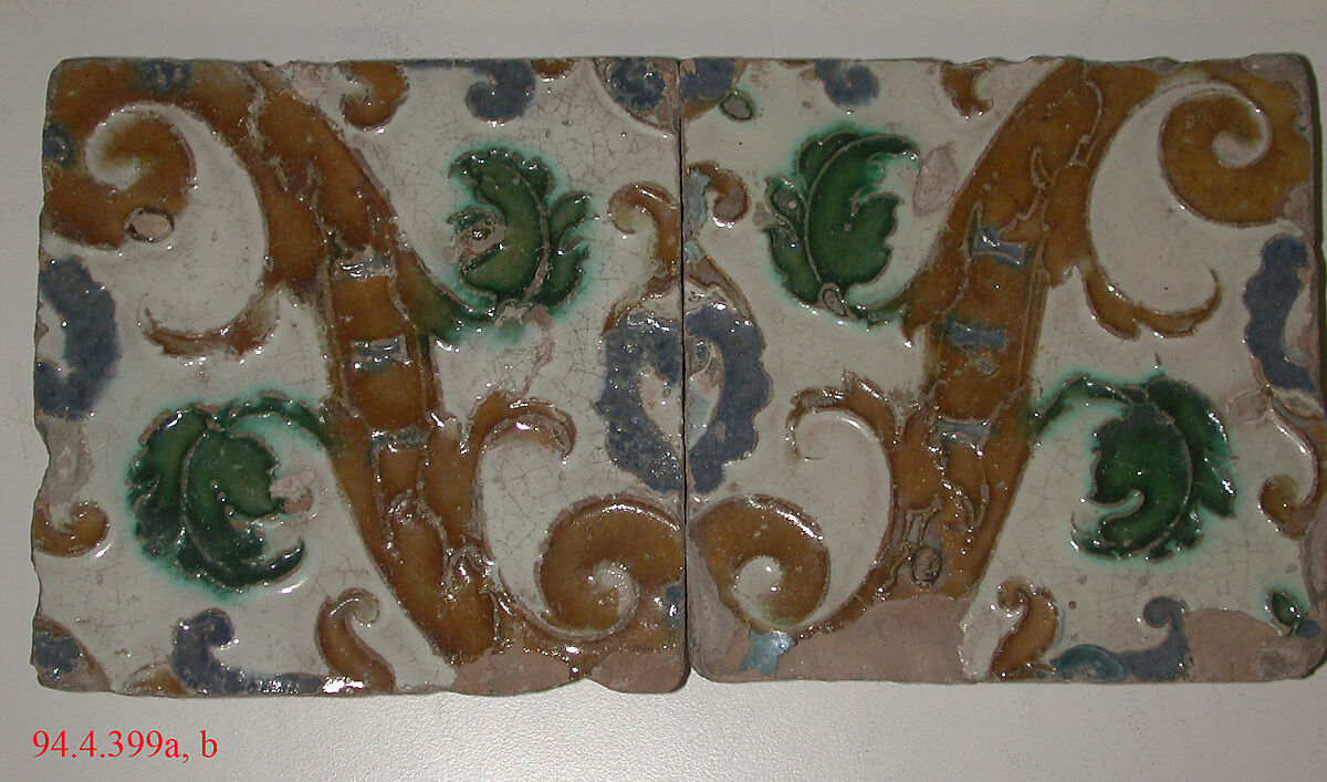 Tiles (2), Tin-glazed earthenware, Spanish, Seville 