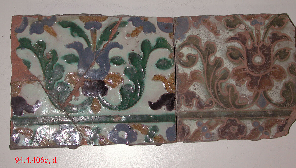 Tiles (5), Tin-glazed earthenware, Spanish, Seville 