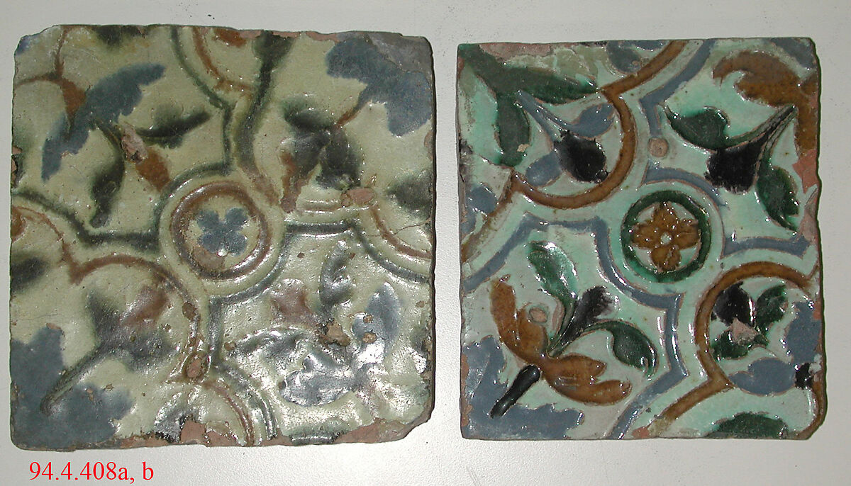 Tiles (2), Tin-glazed earthenware, Spanish, Seville 