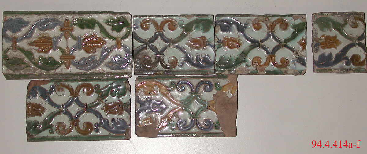 Tiles (6), Tin-glazed earthenware, Spanish, Seville 