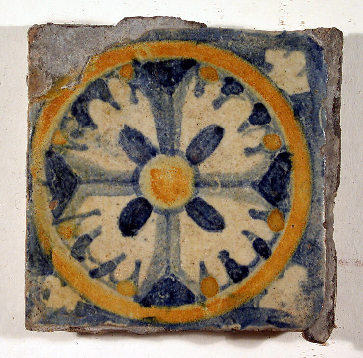 Pavement tile, Tin-glazed earthenware, Spanish, Seville 