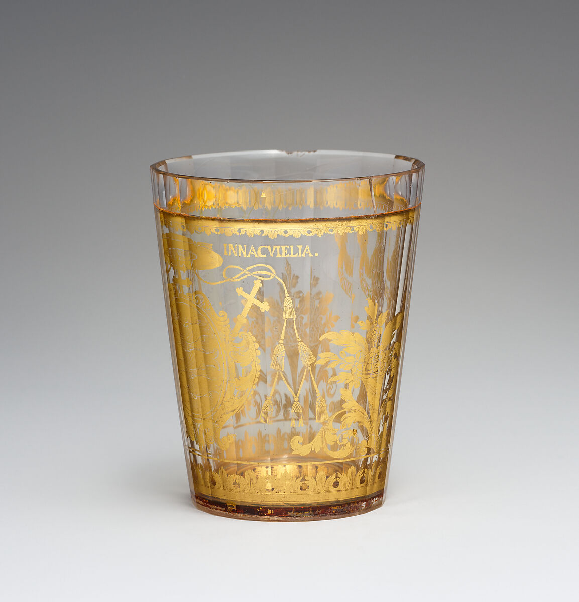 Beaker, Glass, double walled, with decoration in gold leaf, engraved (Zwischengold glass), Bohemian