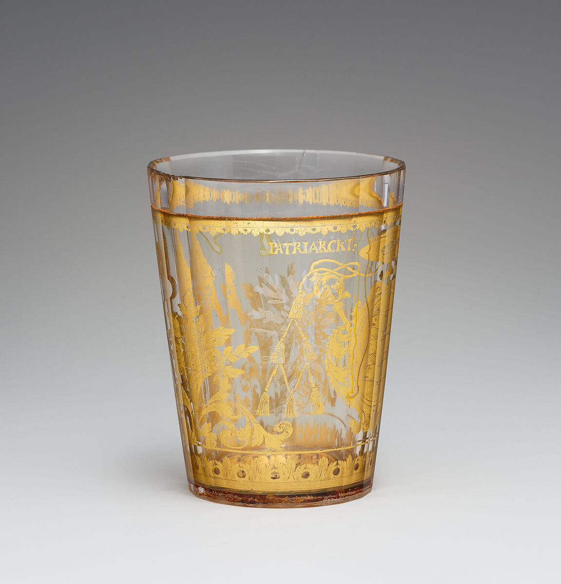 Beaker, Glass, double walled, with decoration in gold leaf, engraved (Zwischengold glass), Bohemian