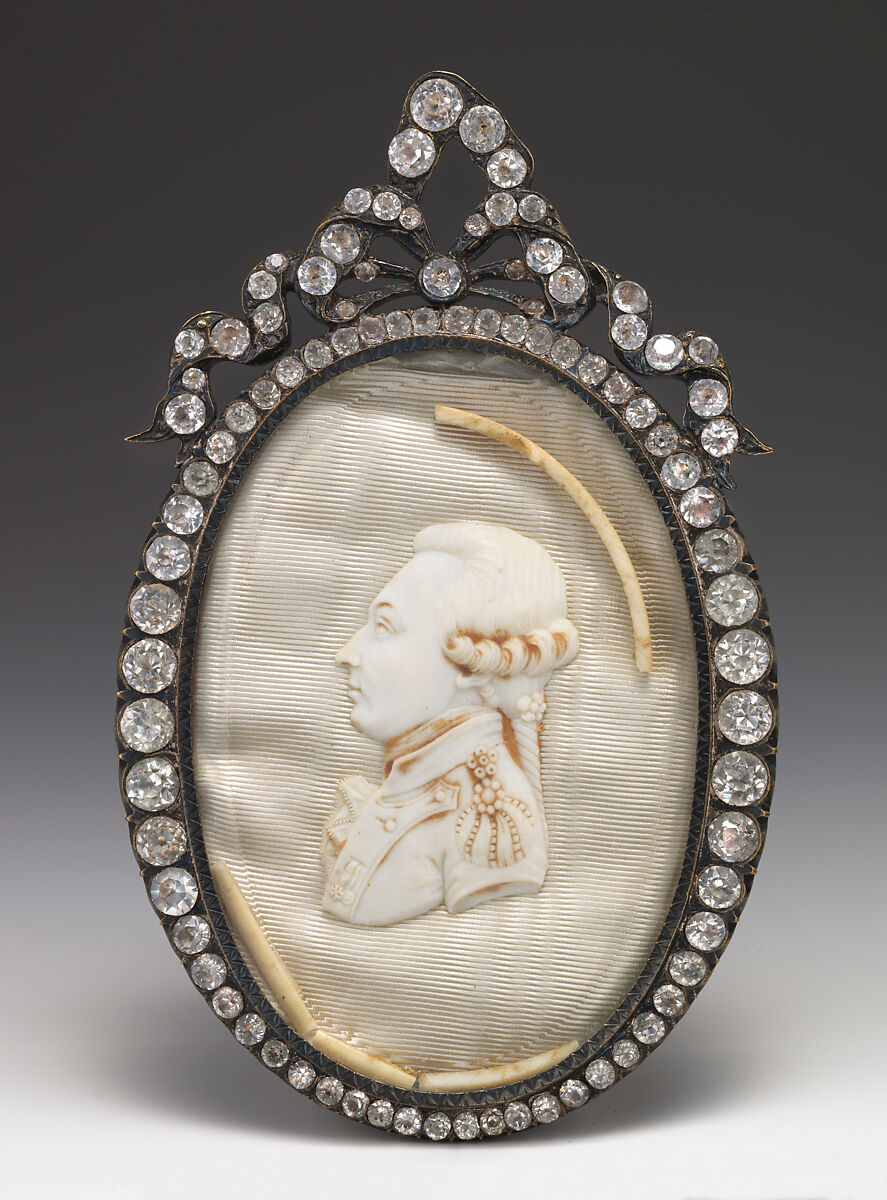 Marie-Joseph Paul Yves Roch Gilbert du Motier, Marquis de Lafayette (1757–1834), Bust: ivory; background: white moiré silk; frame: silver with 90 brilliants, French 