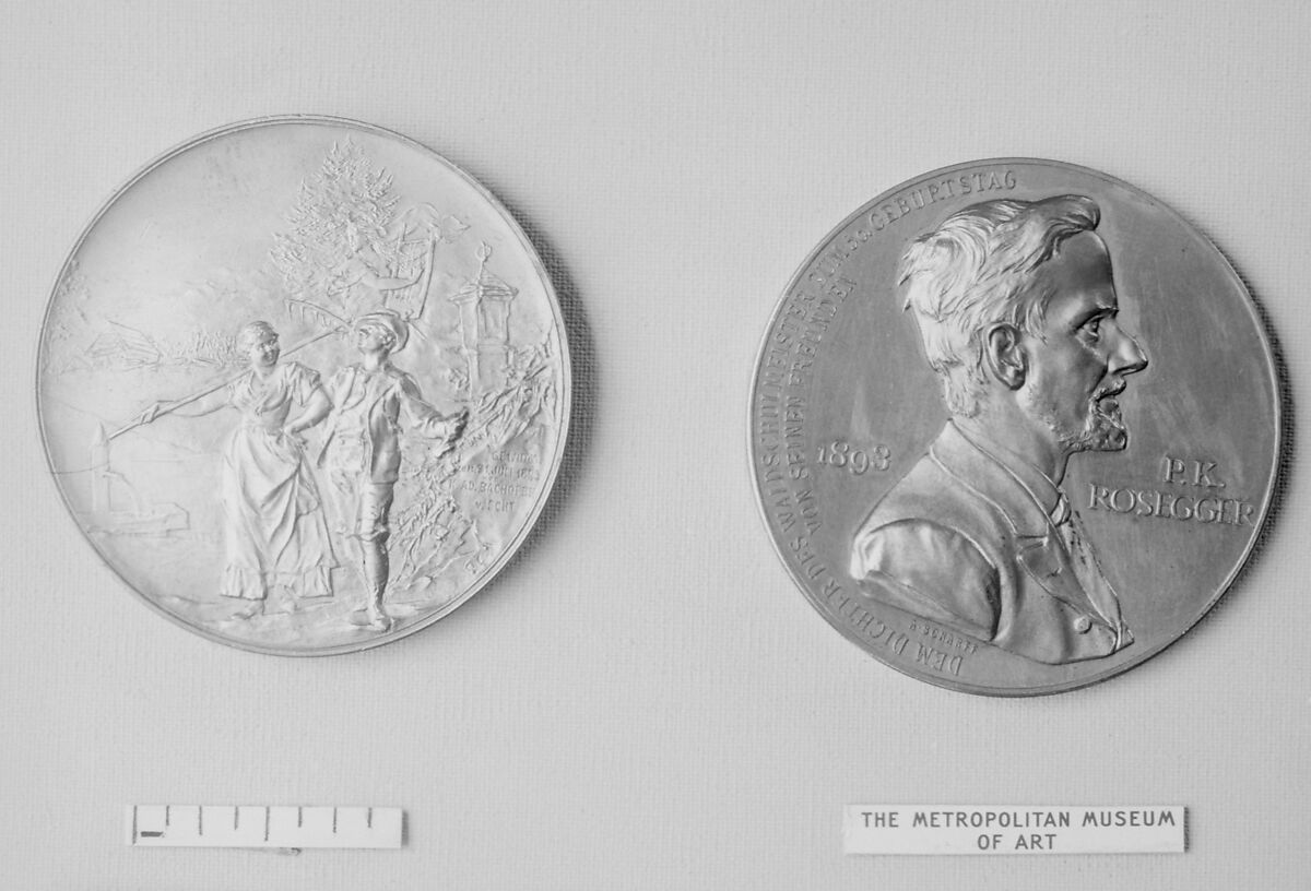 In Honor of the 50th Birthday of the Poet and Novelist, P.K. Rosegger, Medalist: Anton Scharff (Austrian, Vienna 1845–1903 Brunn am Gebirge), Gilt bronze, Austrian 