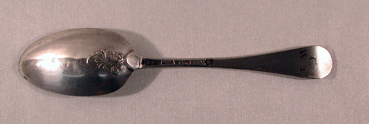 Dessert spoon, Possibly by Robert Pertt (active 1738–55), Silver, British, London