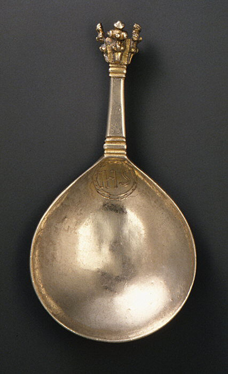 Crown-top spoon (one of three), Silver, parcel gilt, Swedish 