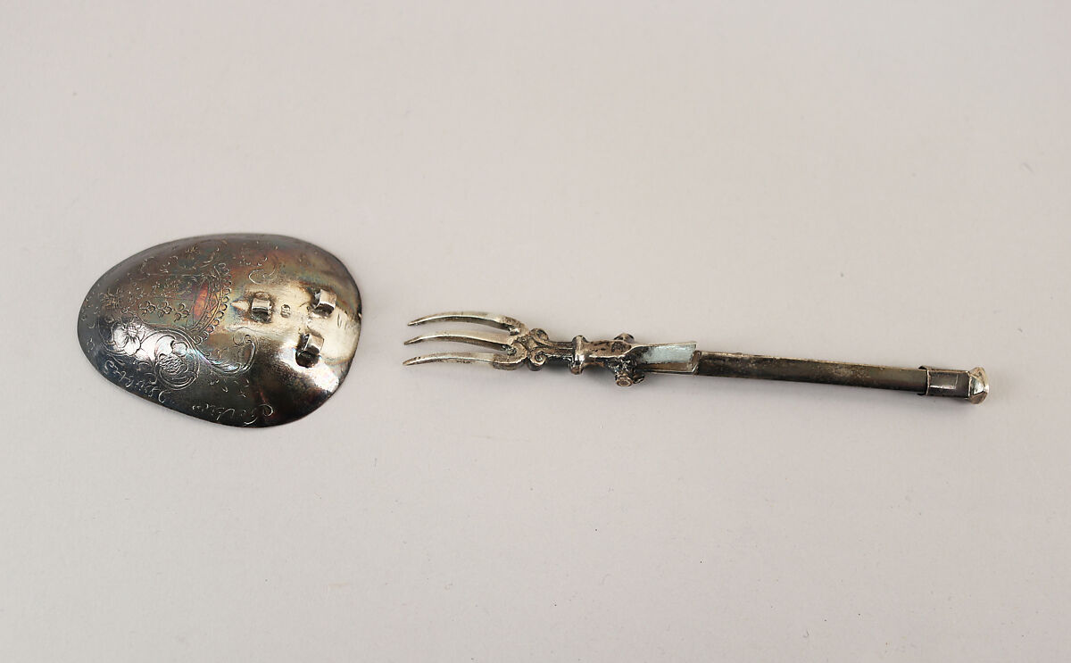 Spoon and fork combination, Silver, Dutch 
