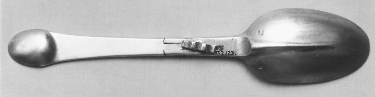 Double-ended folding spoon, Silver, once parcel-gilt, German 