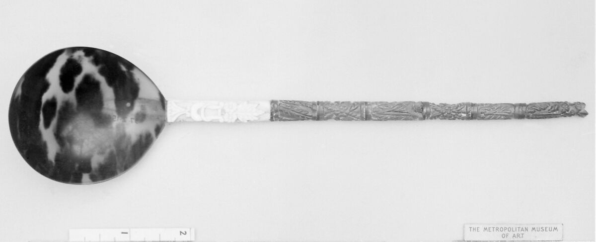 Spoon, Tortoiseshell, ivory, coral, and brass, Southern Italian or Sicilian