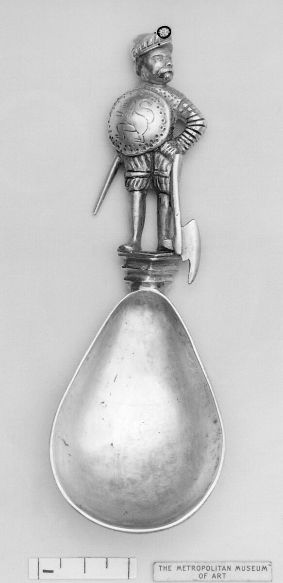 Figure-top spoon, Silver, parcel-gilt (?), possibly Southern German 