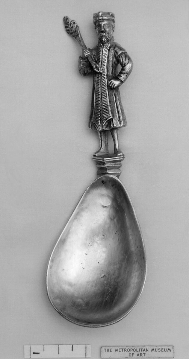 Figure-top spoon, Silver, parcel-gilt (?), possibly Southern German 