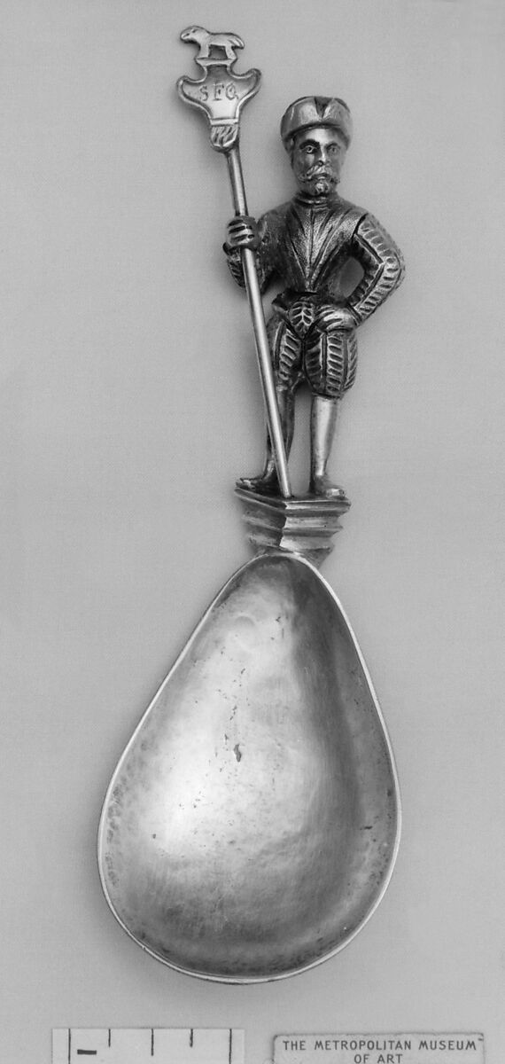 Figure-top spoon, Silver, parcel-gilt (?), possibly Southern German 