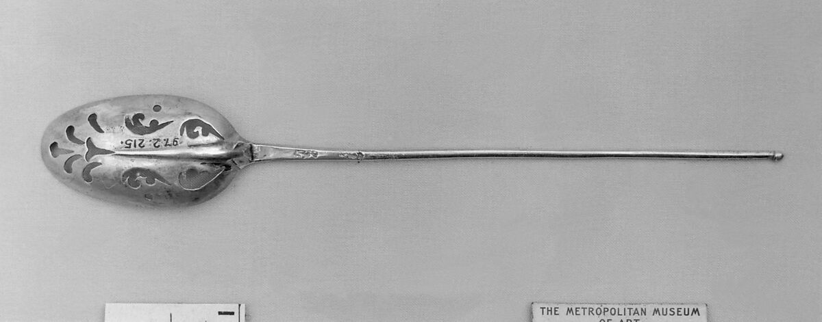 Strainer spoon, S. T. (British, goldsmith, active first half 18th century), Silver, probably British, London 