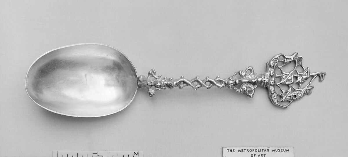 Figure-top spoon, Master of the Fish, Silver, Dutch, Amsterdam 