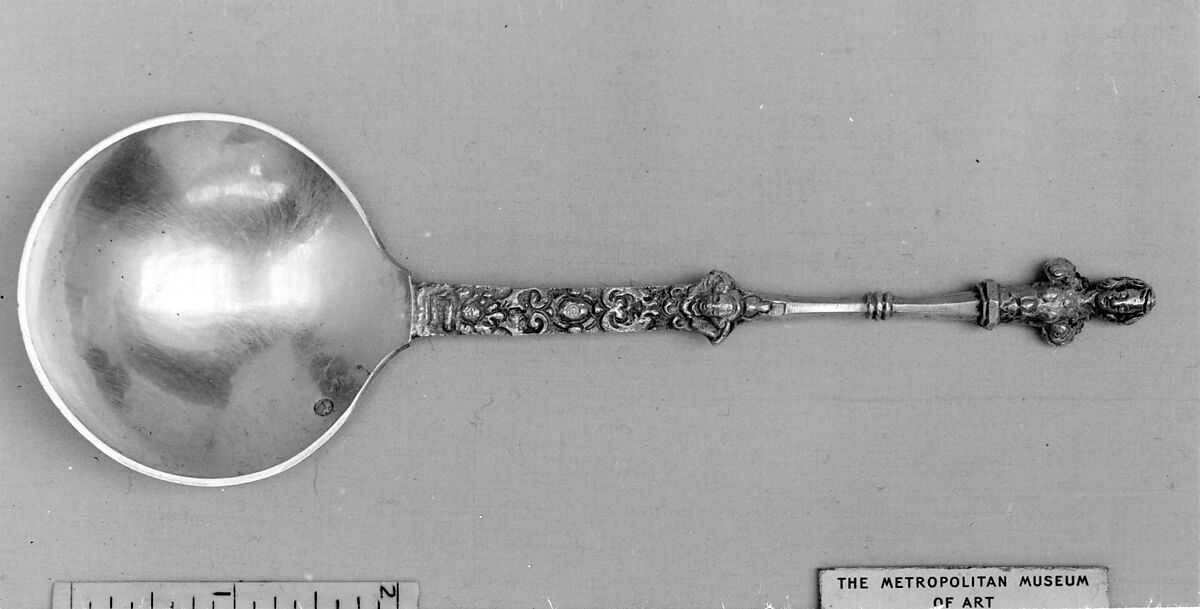 Figure-top spoon, Jan van Staaten (active 1846–86), Silver, Dutch, Hoorn 