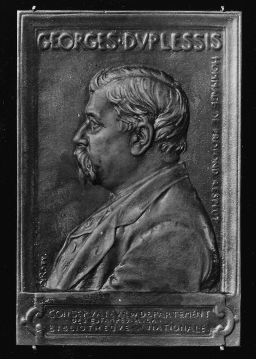 In Honor of George Duplessis, Curator of Prints, Bibliothéque National, Medalist: Louis-Oscar Roty (French, Paris 1846–1911 Paris), Bronze, cast, French 