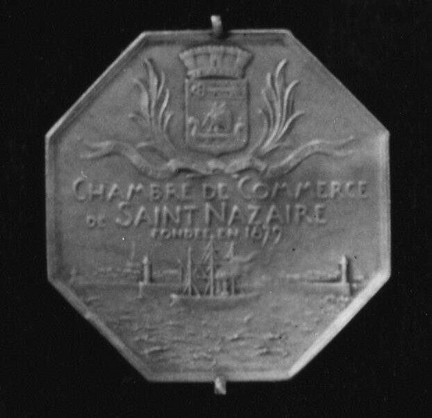 Memorial of opening of Chamber of Commerce of St. Nazaire, 1879, Medalist: Louis-Oscar Roty (French, Paris 1846–1911 Paris), Bronze, struck, silvered, French