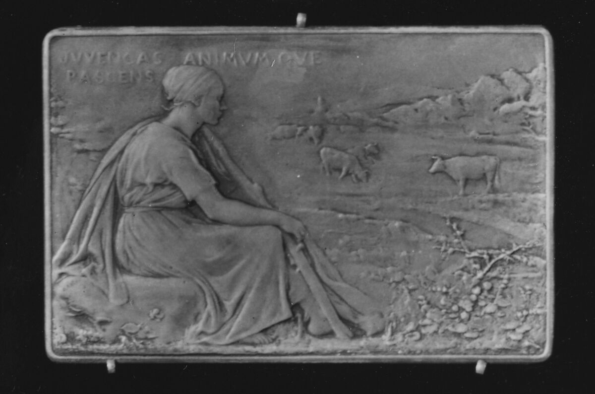 Watching Cattle, Medalist: Louis-Oscar Roty (French, Paris 1846–1911 Paris), Bronze, struck, silvered, French 