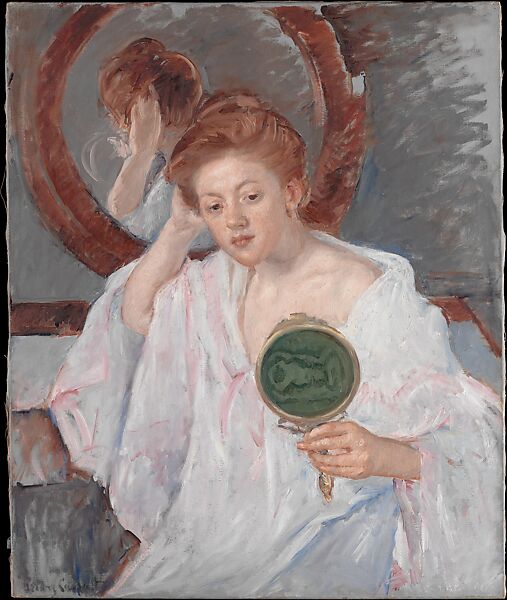 Denise at Her Dressing Table, Mary Cassatt (American, Pittsburgh, Pennsylvania 1844–1926 Le Mesnil-Théribus, Oise), Oil on canvas, American 