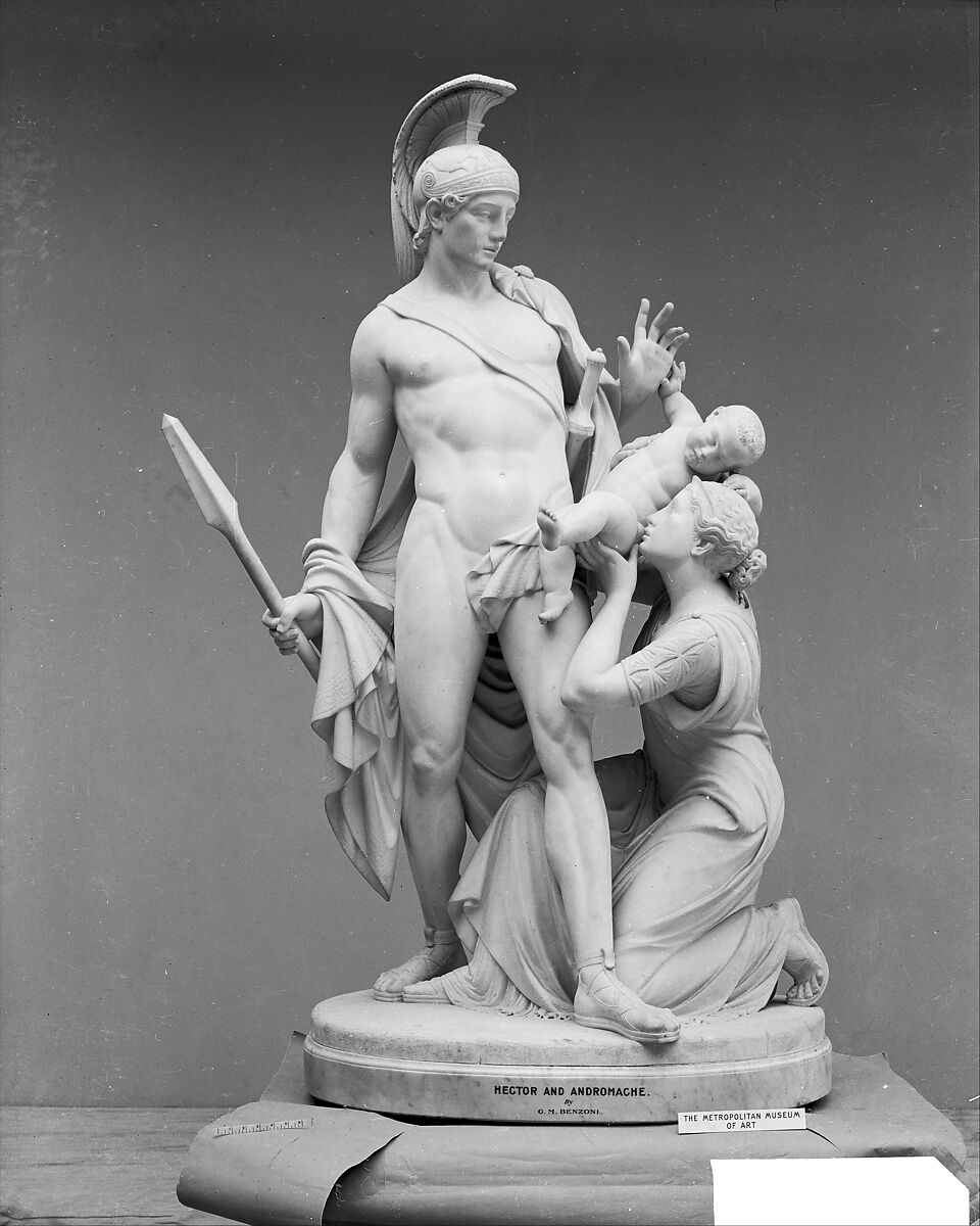 Hector and Andromache, Giovanni Maria Benzoni (Italian, Songavazzo, near Clusone (Lombardy) 1809–1873 Rome), Marble, Italian, Rome 