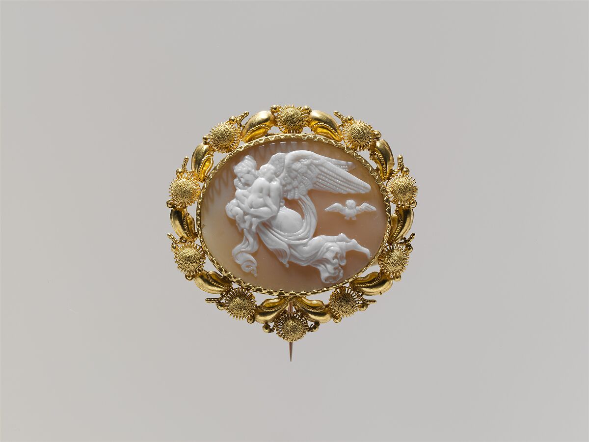 Pin (part of a set), Cameo after Bertel Thorvaldsen (Danish, Copenhagen 1770–1844 Copenhagen), Gold, shell (Cassia rufa), Italian, probably Naples 