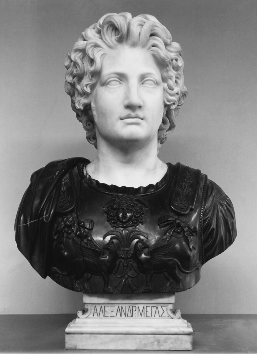 Alexander the Great, Viktor Brodzki (Polish, Podolia 1825–1904 Rome), Head and base: white marble; cuirass and drapery: red Siena marble, Polish 