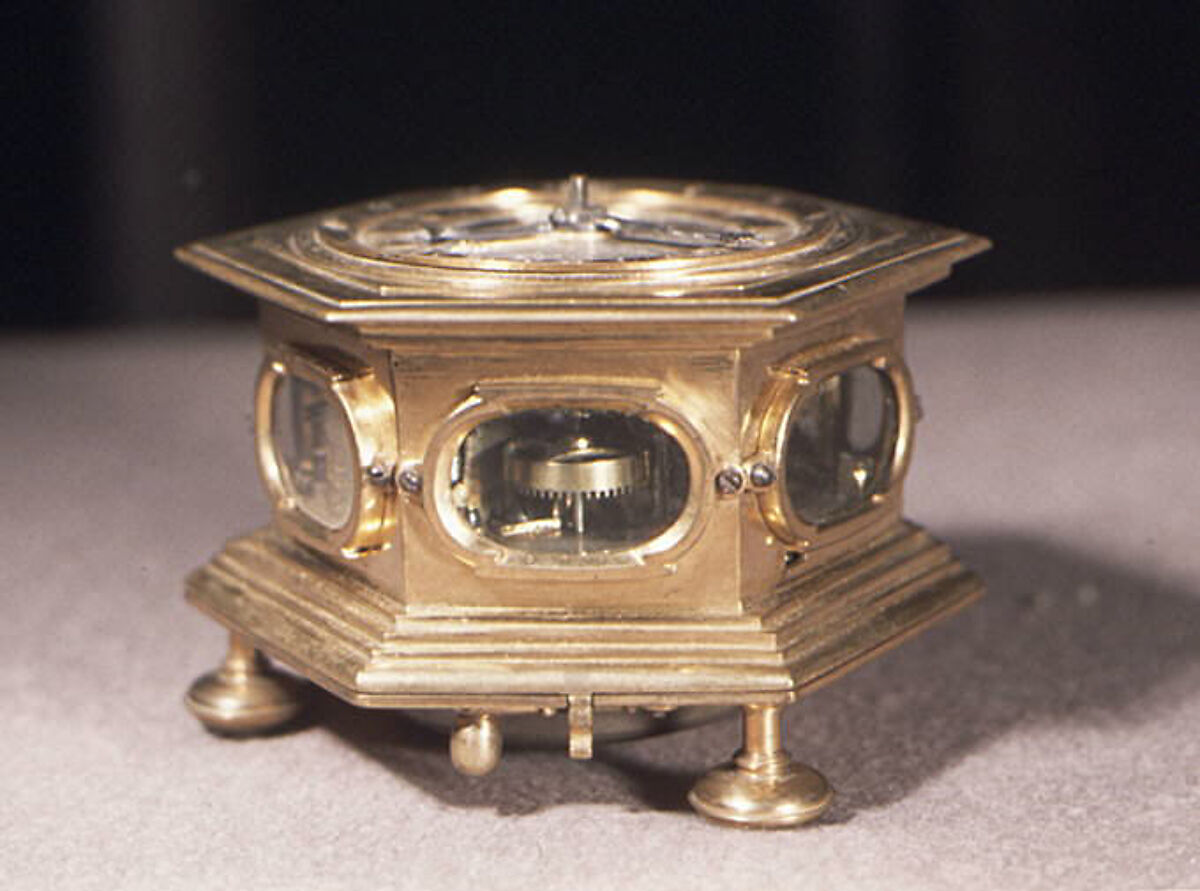 Table clock, Brass gilt, silver, glass, brass, steel, German