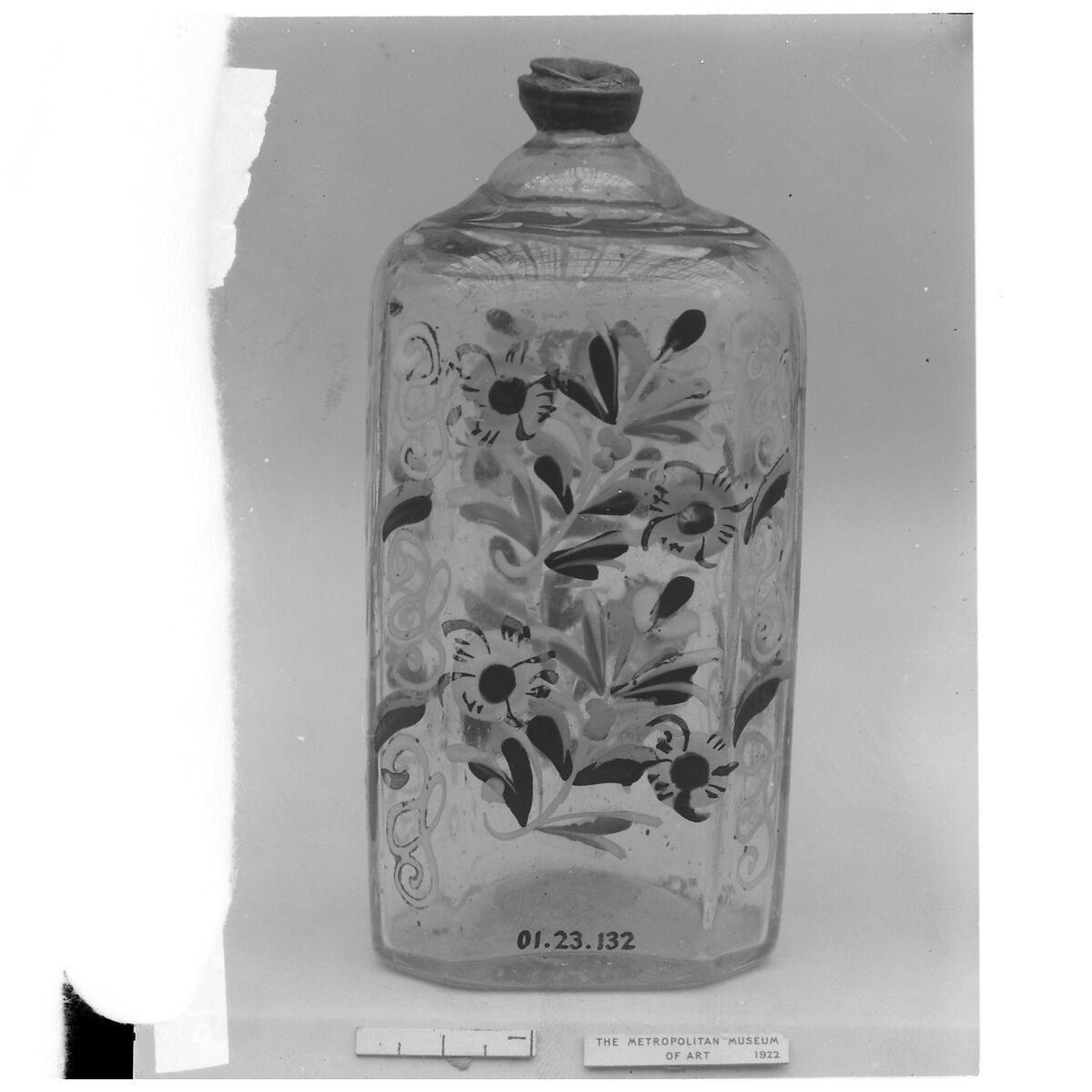 Bottle, Glass; pewter, probably German 