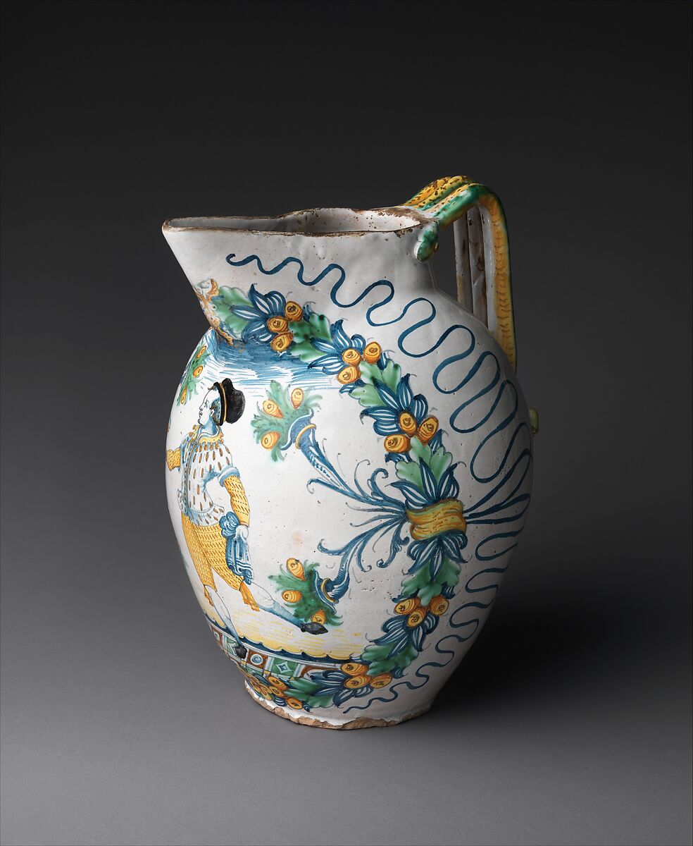 Jug, Maiolica (tin-glazed earthenware), Italian, Deruta