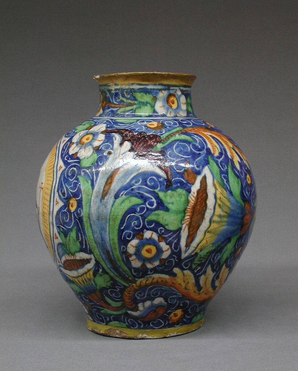 Globular jar, Style of Domenico Veneziano (Italian, active by 1438–died 1461 Florence), Maiolica (tin-glazed earthenware), Italian, Venice