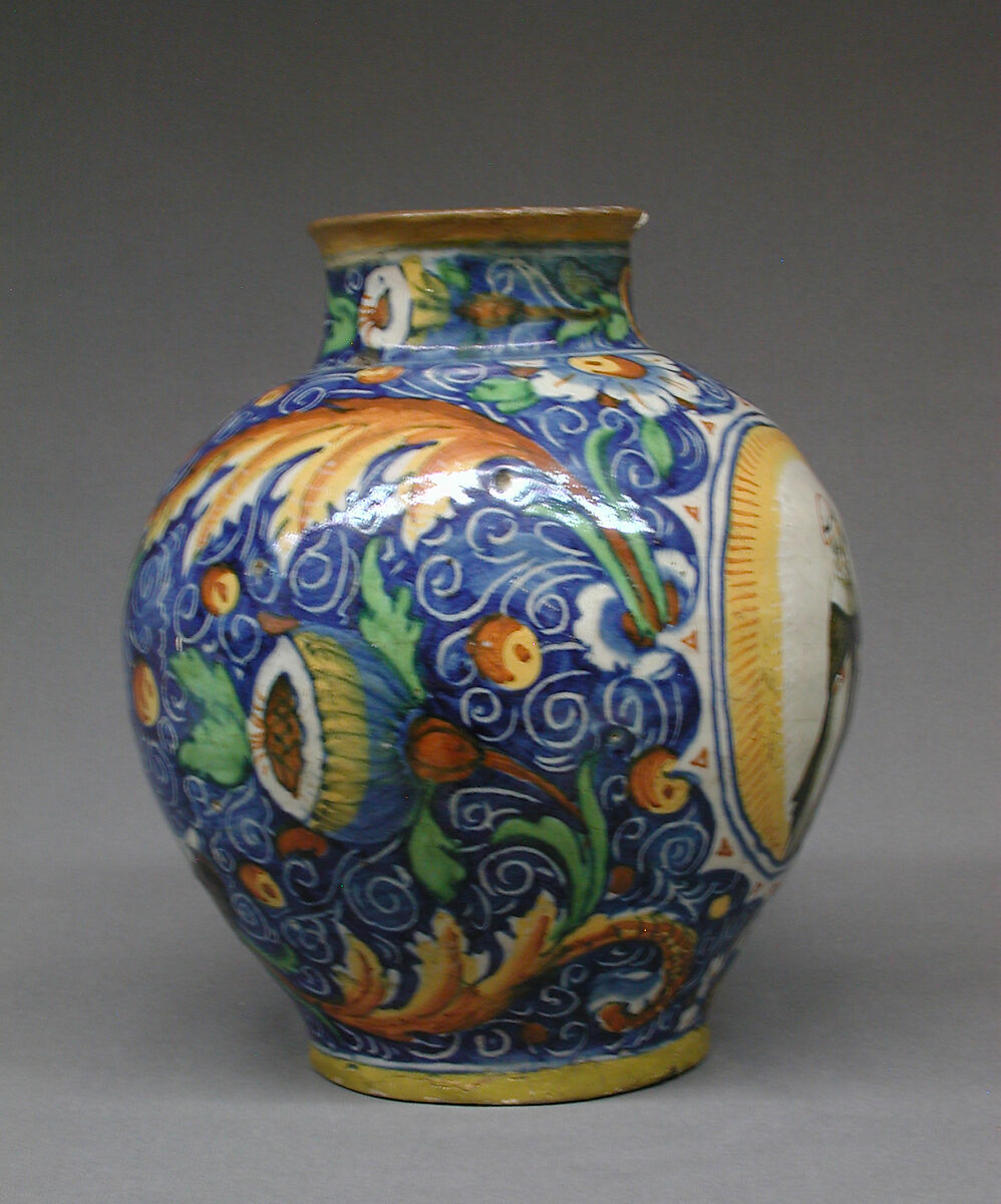 Globular jar, Style of Domenico Veneziano (Italian, active by 1438–died 1461 Florence), Maiolica (tin-glazed earthenware), Italian, Venice