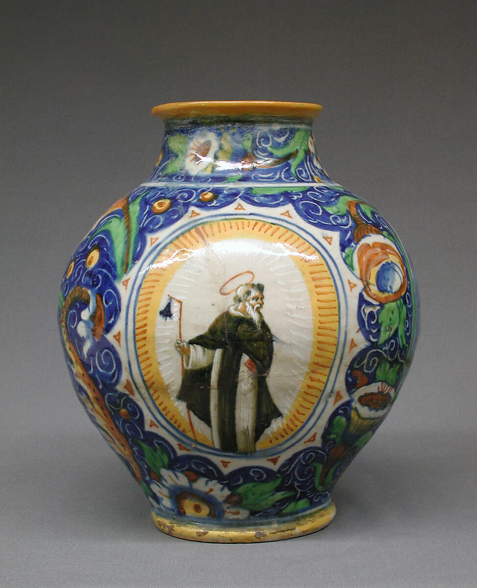 Globular vase, Style of Domenico Veneziano (Italian, active by 1438–died 1461 Florence), Maiolica (tin-glazed earthenware), Italian, Venice 
