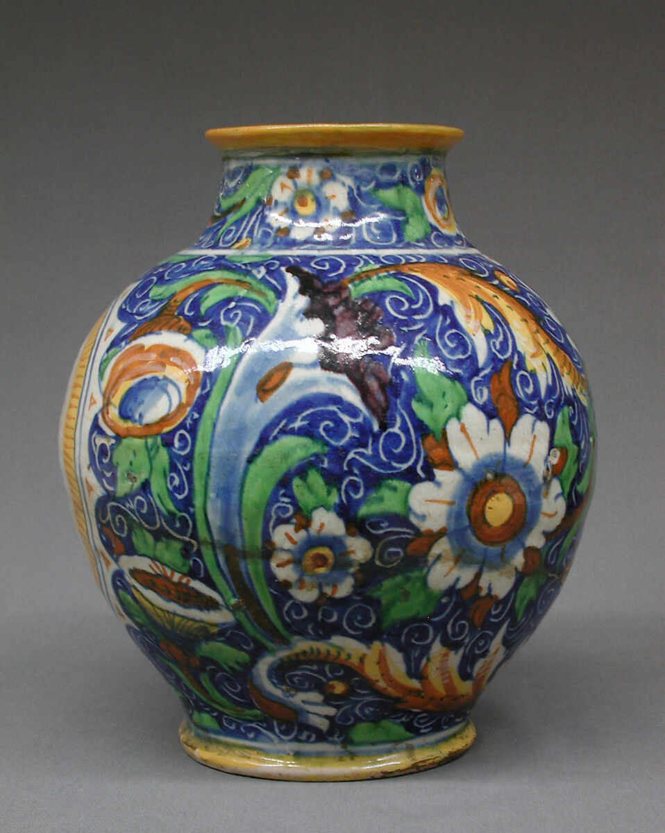 Globular vase, Style of Domenico Veneziano (Italian, active by 1438–died 1461 Florence), Maiolica (tin-glazed earthenware), Italian, Venice