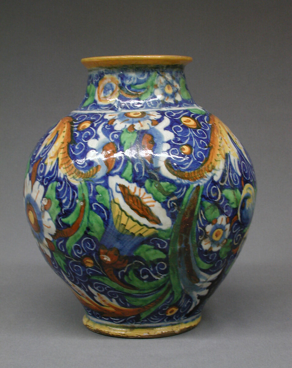 Globular vase, Style of Domenico Veneziano (Italian, active by 1438–died 1461 Florence), Maiolica (tin-glazed earthenware), Italian, Venice