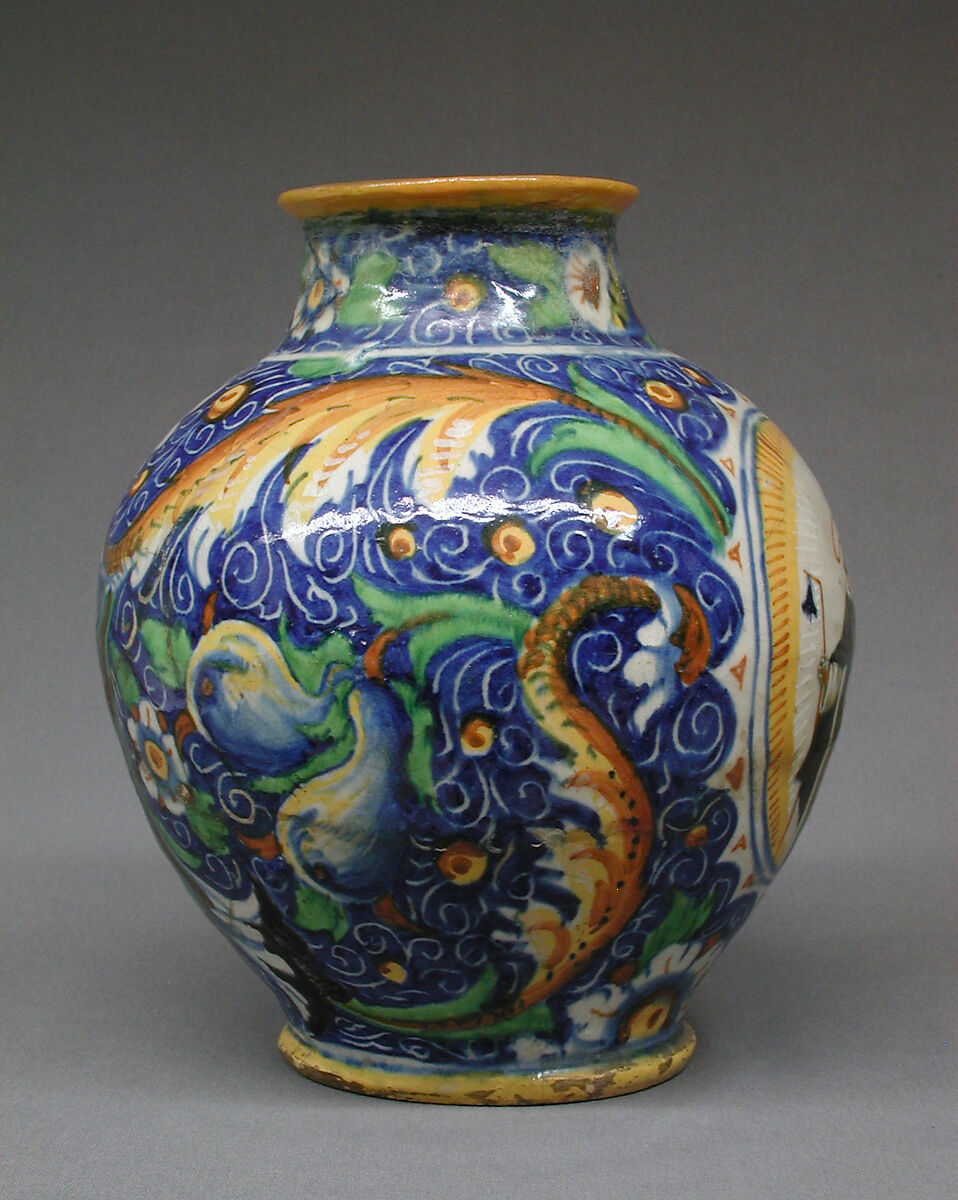 Globular vase, Style of Domenico Veneziano (Italian, active by 1438–died 1461 Florence), Maiolica (tin-glazed earthenware), Italian, Venice