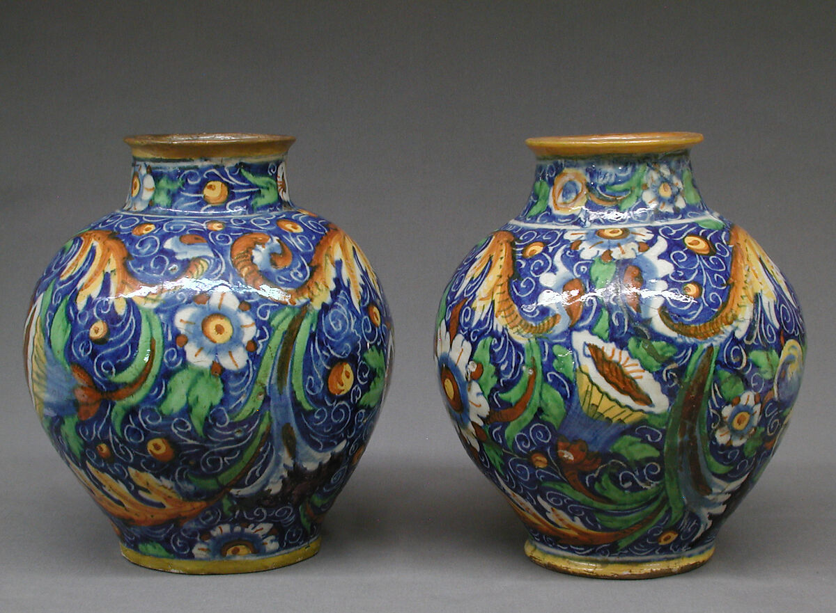 Globular vase, Style of Domenico Veneziano (Italian, active by 1438–died 1461 Florence), Maiolica (tin-glazed earthenware), Italian, Venice