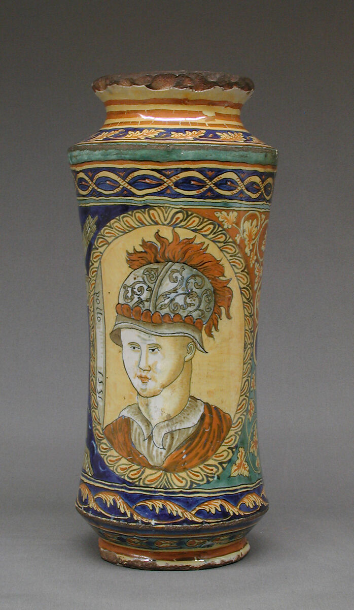 Pharmacy jar (albarello), Maiolica (tin-glazed earthenware), possibly Italian, Sicily 