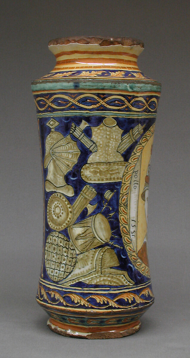 Pharmacy jar (albarello), Maiolica (tin-glazed earthenware), possibly Italian, Sicily