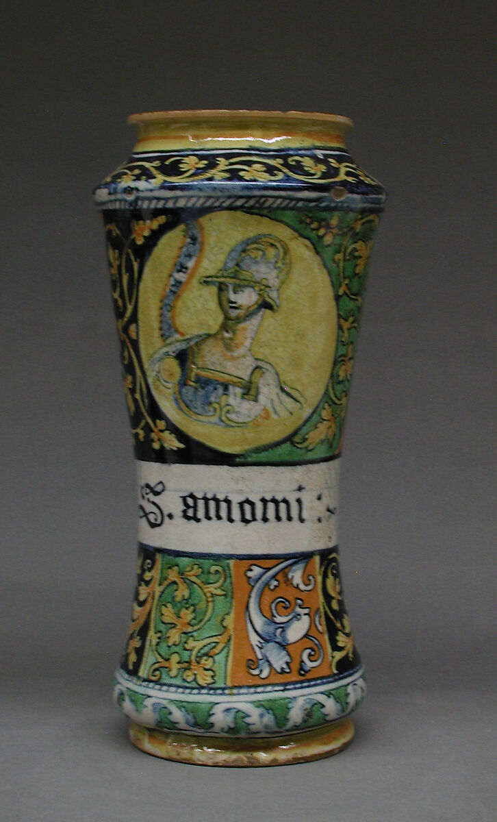 Albarello, Workshop of Lazzaro workshop, Maiolica (tin-glazed earthenware), Italian, Palermo, Sicily 