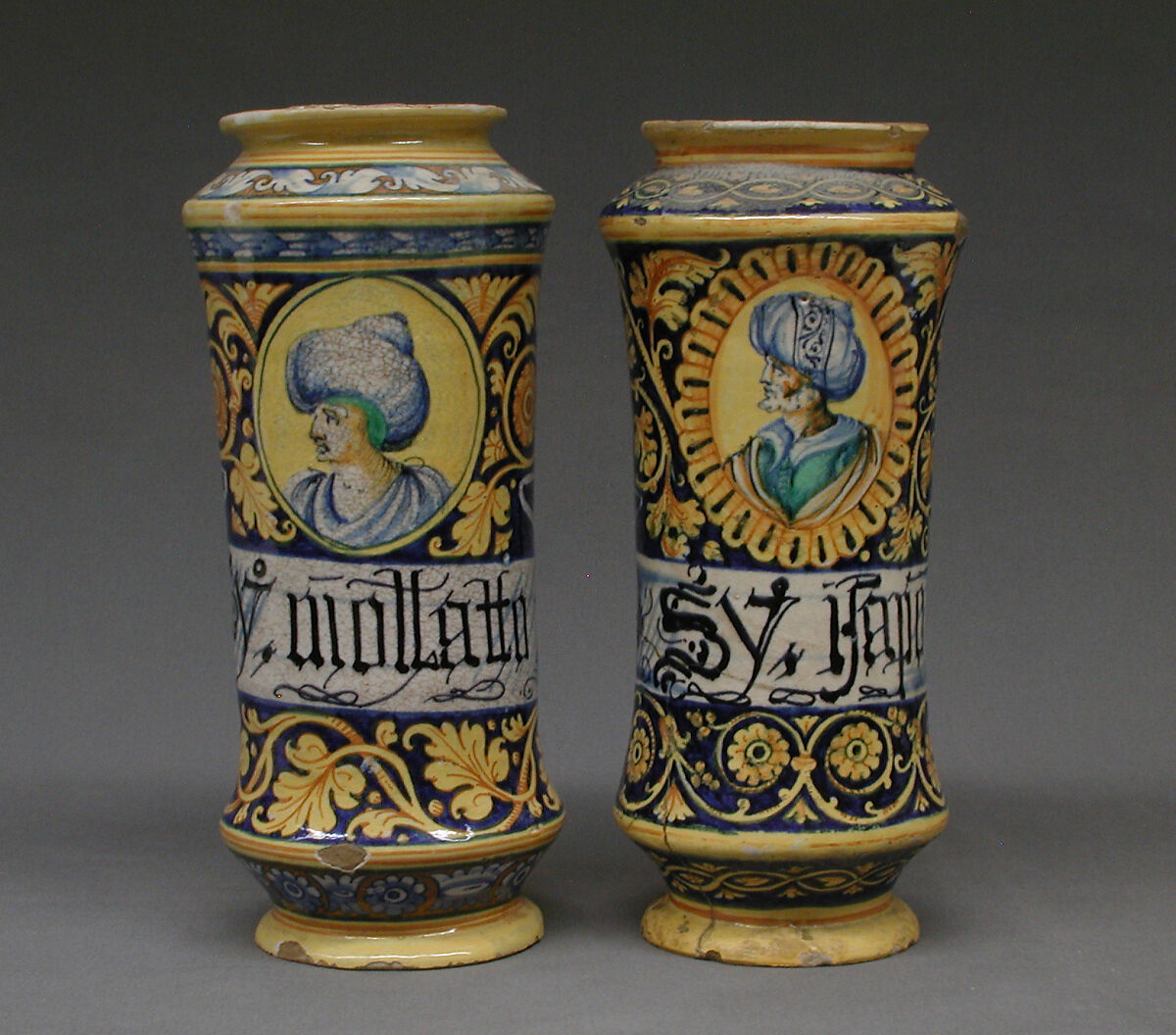 Albarello, Maiolica (tin-glazed earthenware), Italian, Sicily or Faenza