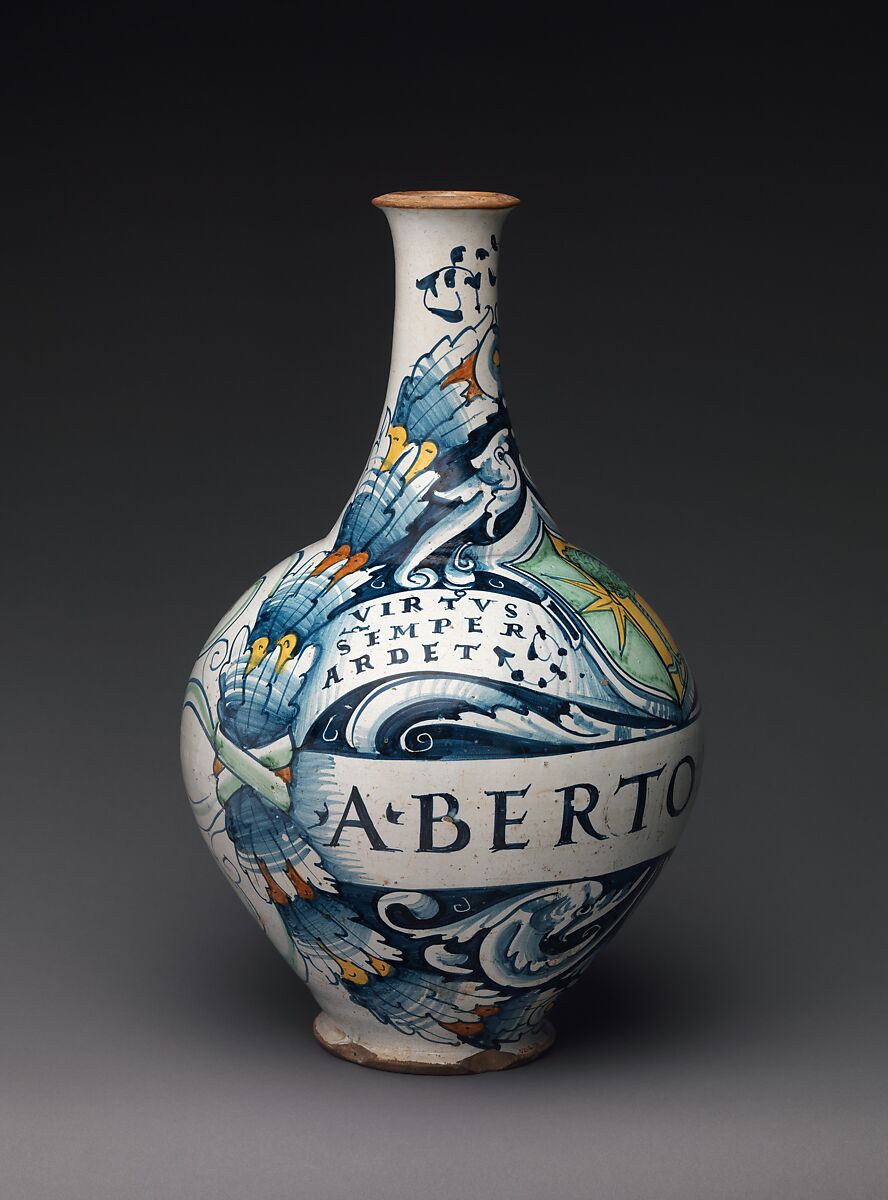 Pharmacy bottle (one of a pair), Maiolica (tin-glazed earthenware), Italian, Deruta 