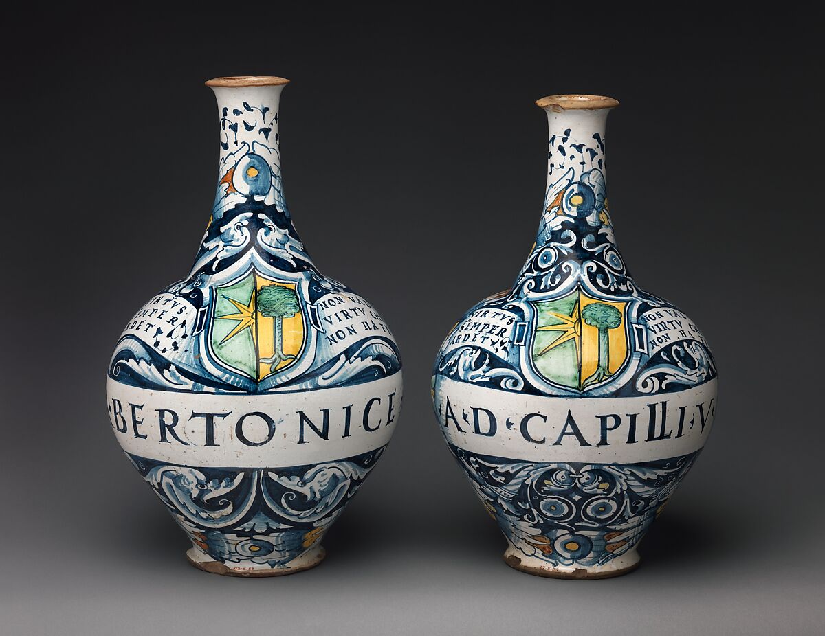 Pharmacy bottle (one of a pair), Maiolica (tin-glazed earthenware), Italian, Deruta